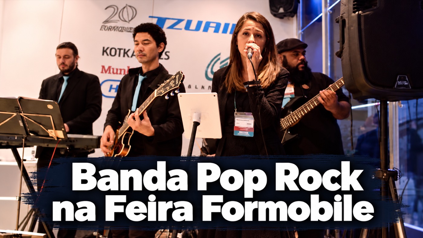 Banda MPE tocando pop rock na Feira Formobile no Anhembi