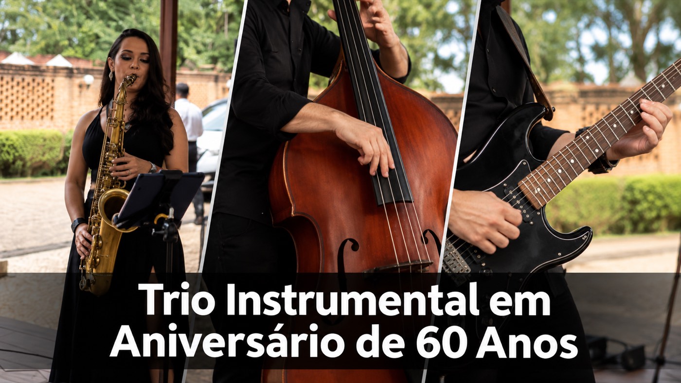 Trio com saxofone, baixo acústico e guitarra em aniversário de 60 anos no haras